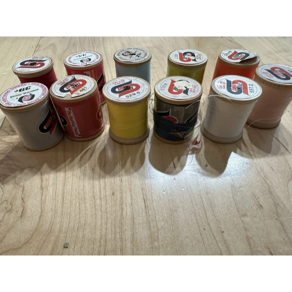 Vintage Spun Dee Wooden Spool Polyester Thread Lot of 11 American Thread Size 50